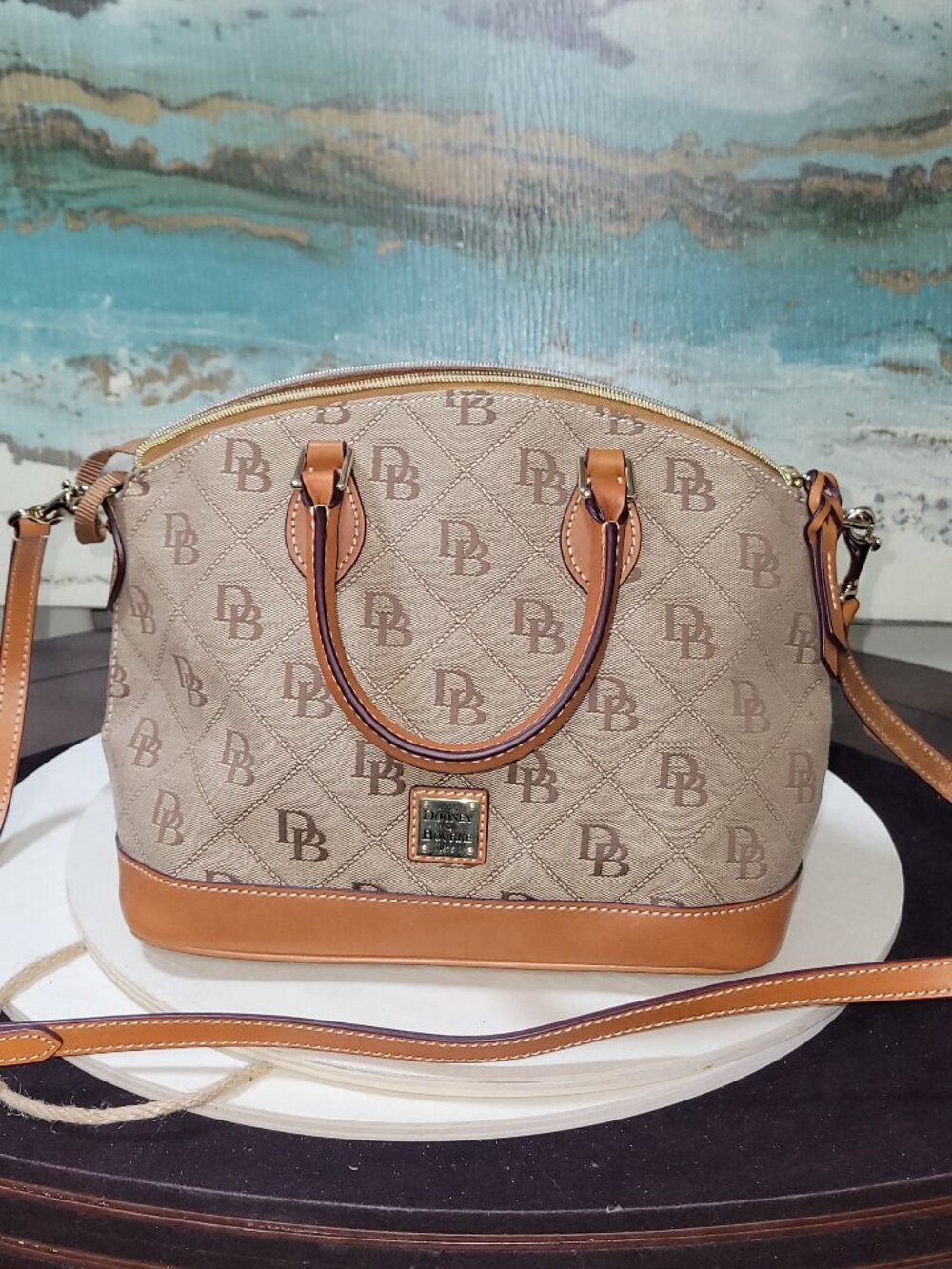 Dooney & Bourke Gretta Darcy Satchel Brown Coated Cotton Satchel  [Item #HL19]